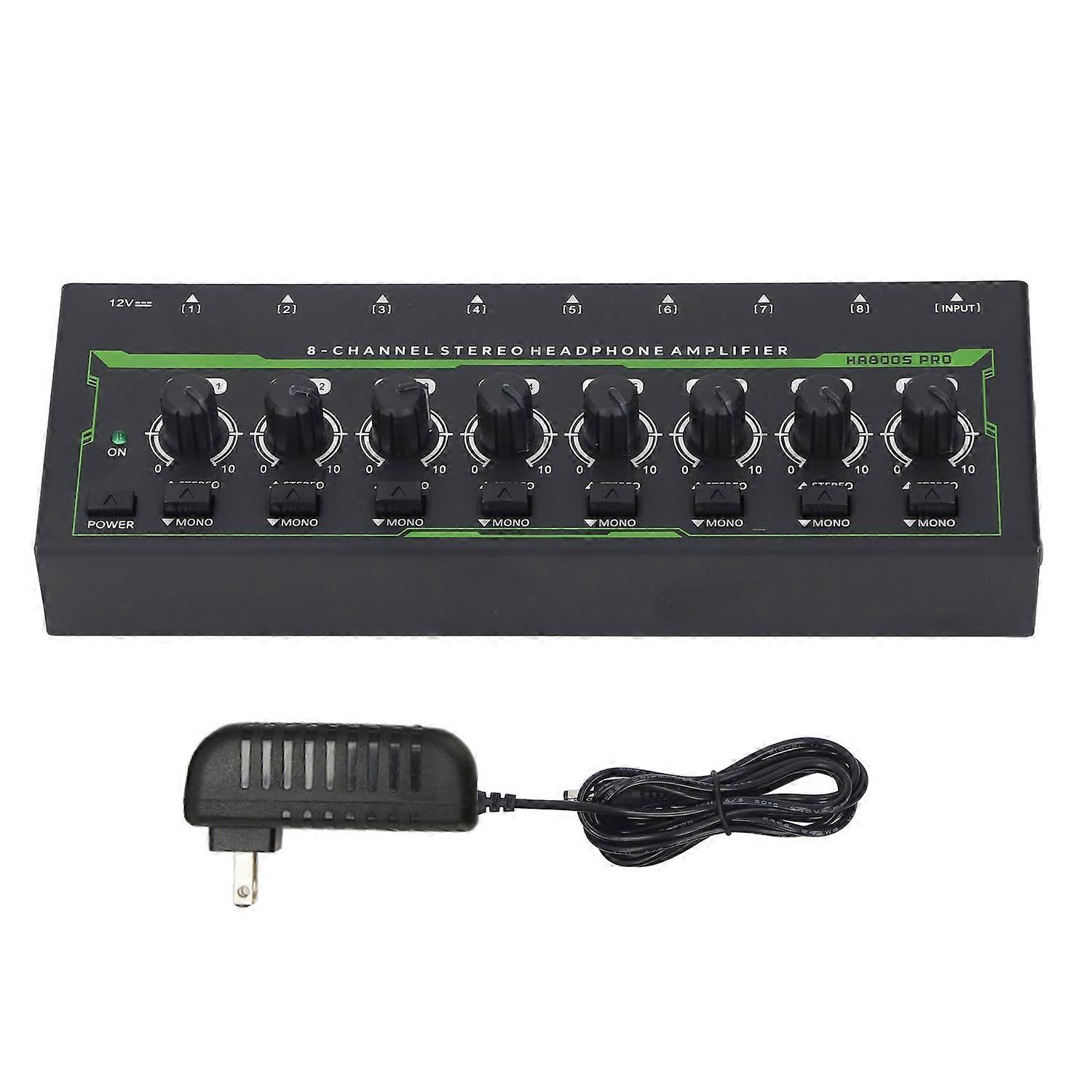 8 Channel Headphone Amplifier Portable Stainless Steel Independent Control Headphone Splitter Stereo