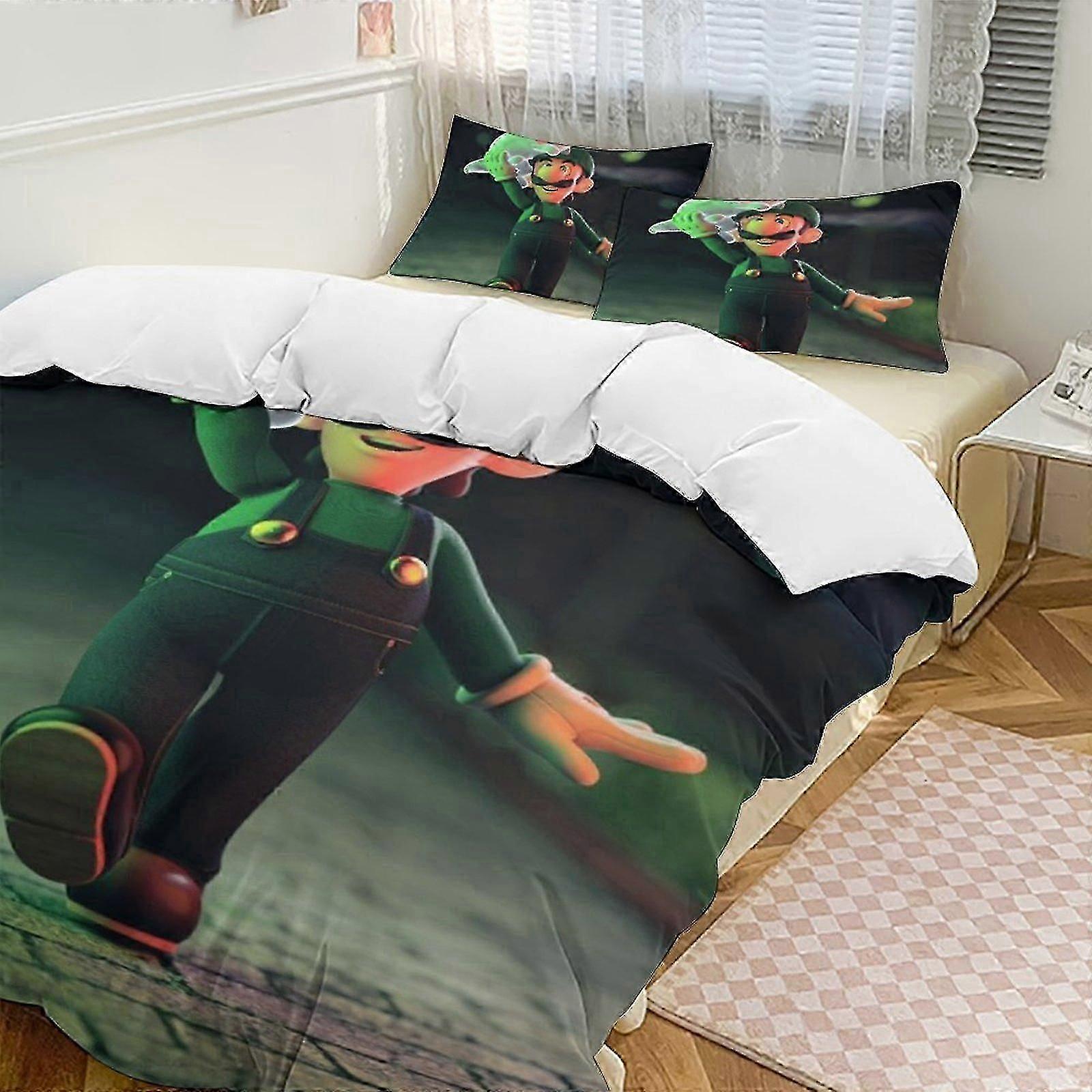 o1939 Lençóis Luigi's Mansion Down Capa de Edredom Microfibra Conjunto de Cama, (1 Capa de Edredom e 2 Fronhas) Lençóis fg1939