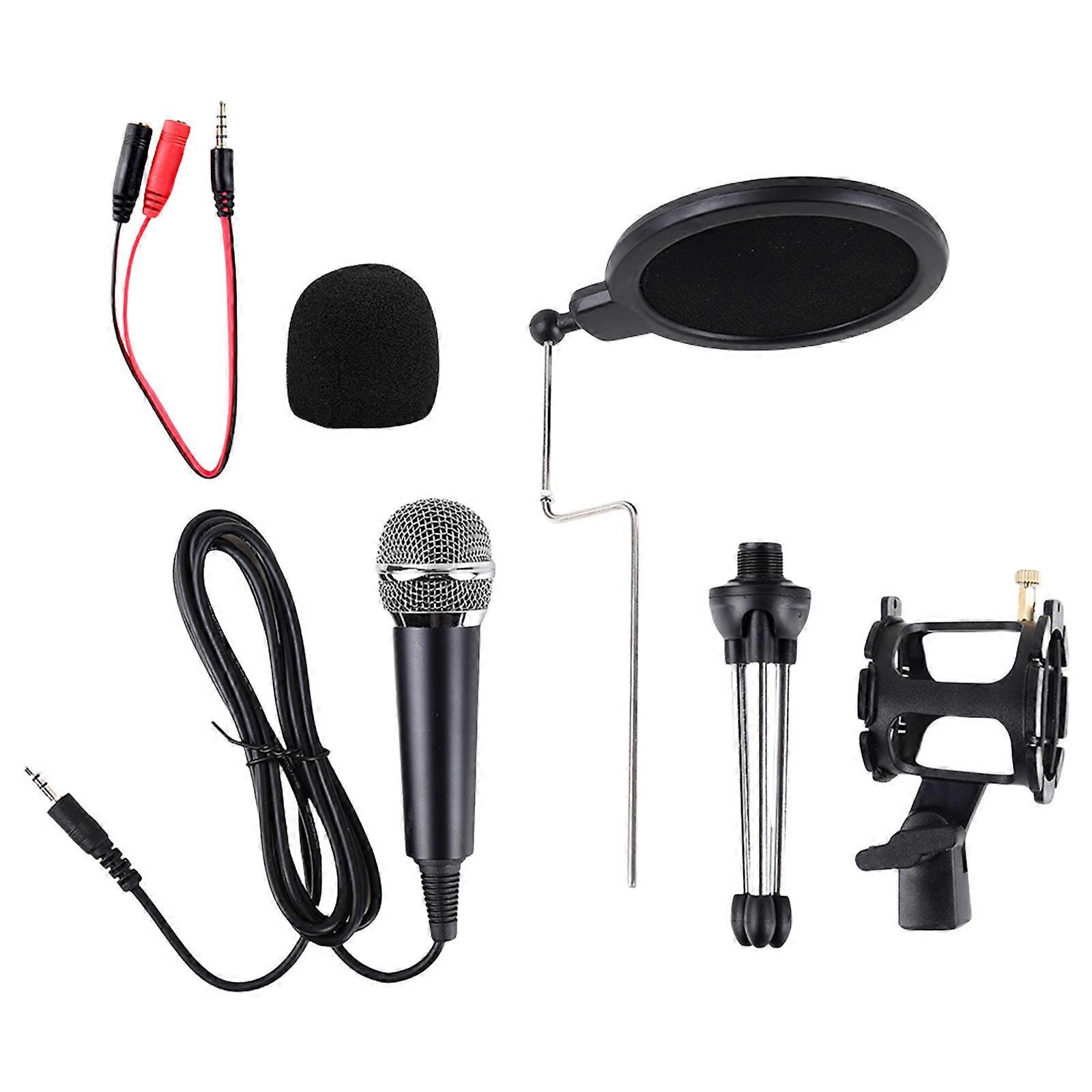 Condenser Mic Kit Foam Filter Shock Mount for Musical Instrument& Podcast Studio with Easy Device Connection 3.5mm/USB
