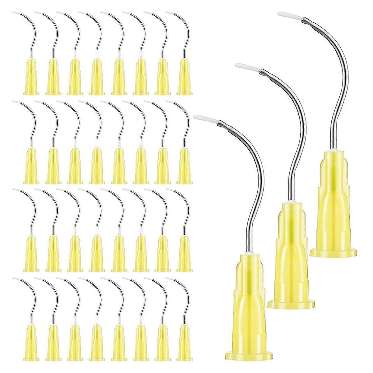 100 Pcs Pre Bent Dispensing Needle 19G Bent Dispensing Tips with Brush End Dental Syringe Tips