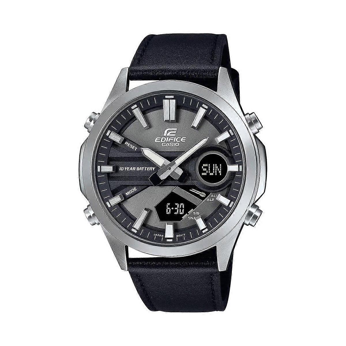 Casio Edifice Efv-c120l-8aef Men's Analog-digital Watch With Black Leather Strapy