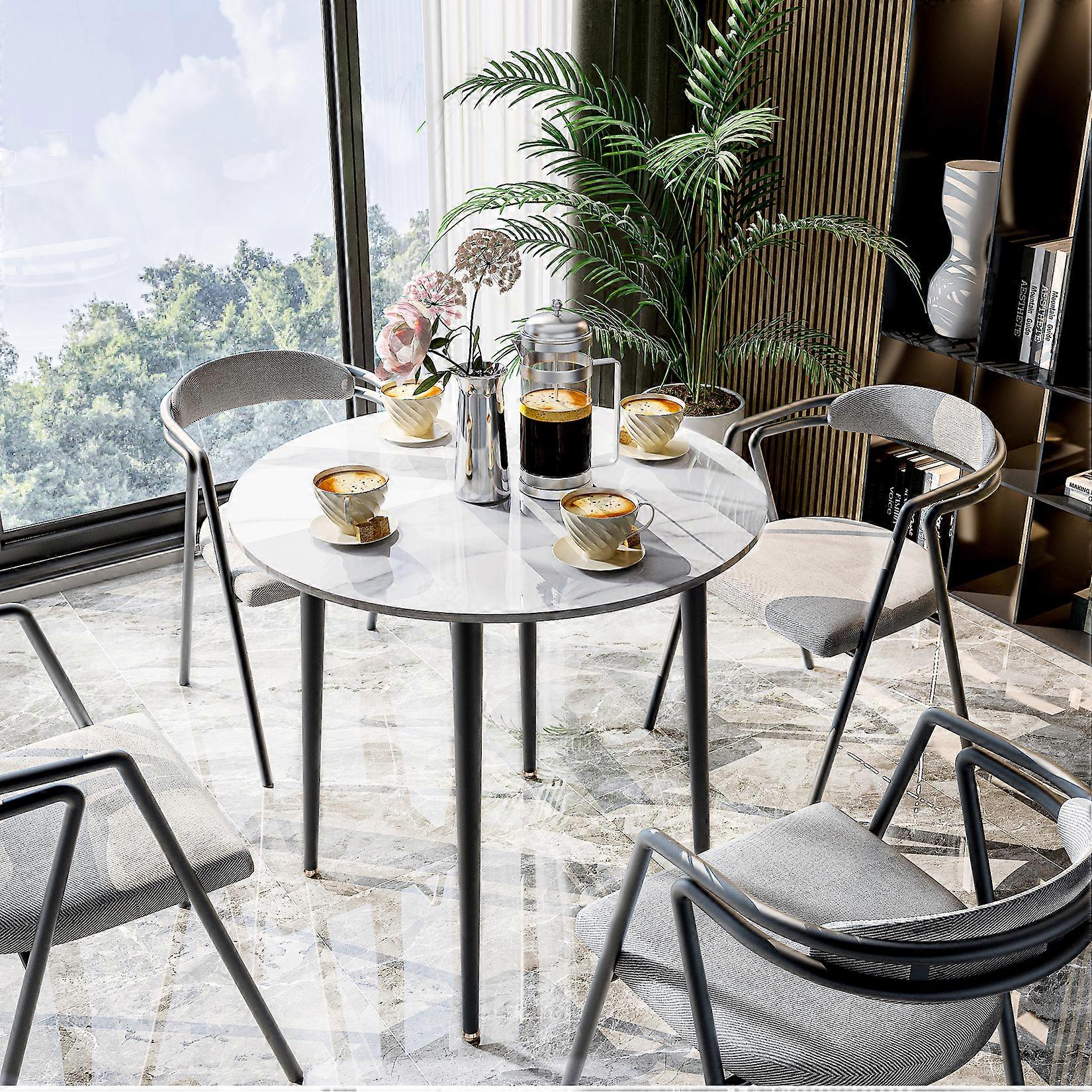 Modern Kitchen Dining Table Marble Tabletop Round Dinner Table with Tapered Metal Legs