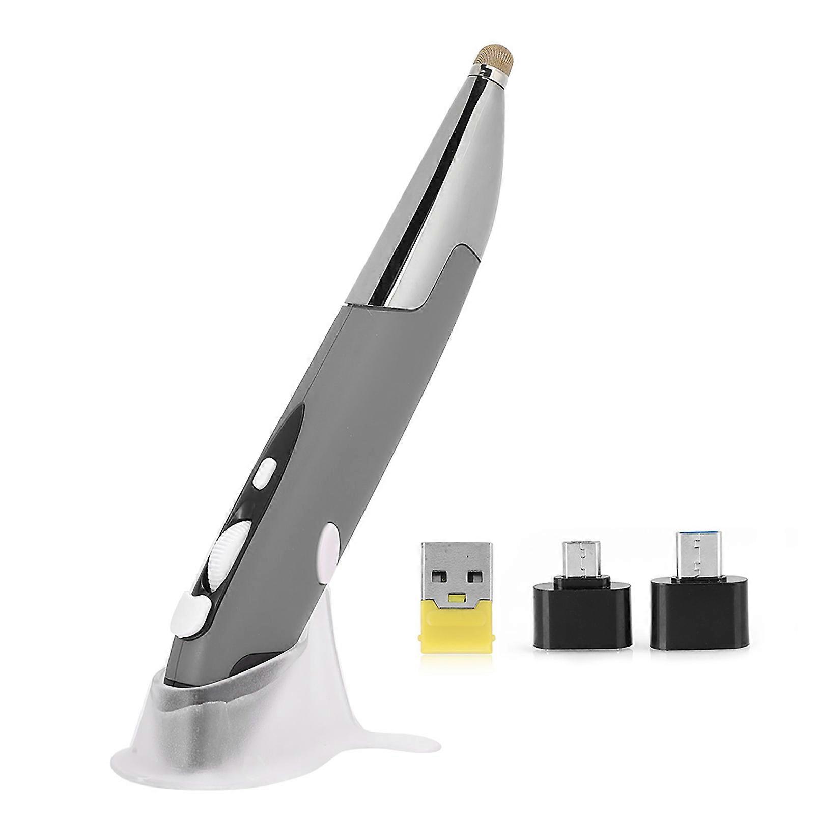 USB Computer Stylus PC Accessory Wireless 2.4G Mouse Pen Type Personalized Innovative(Silver Grey PR-06)
