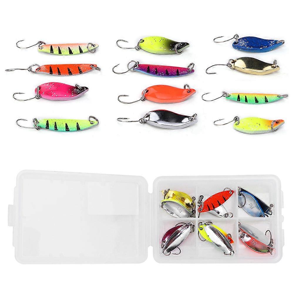 12Pcs Metal Multicolor Baits Lightweight Pattern Fishing Sequins Hard Lures with Hook Box