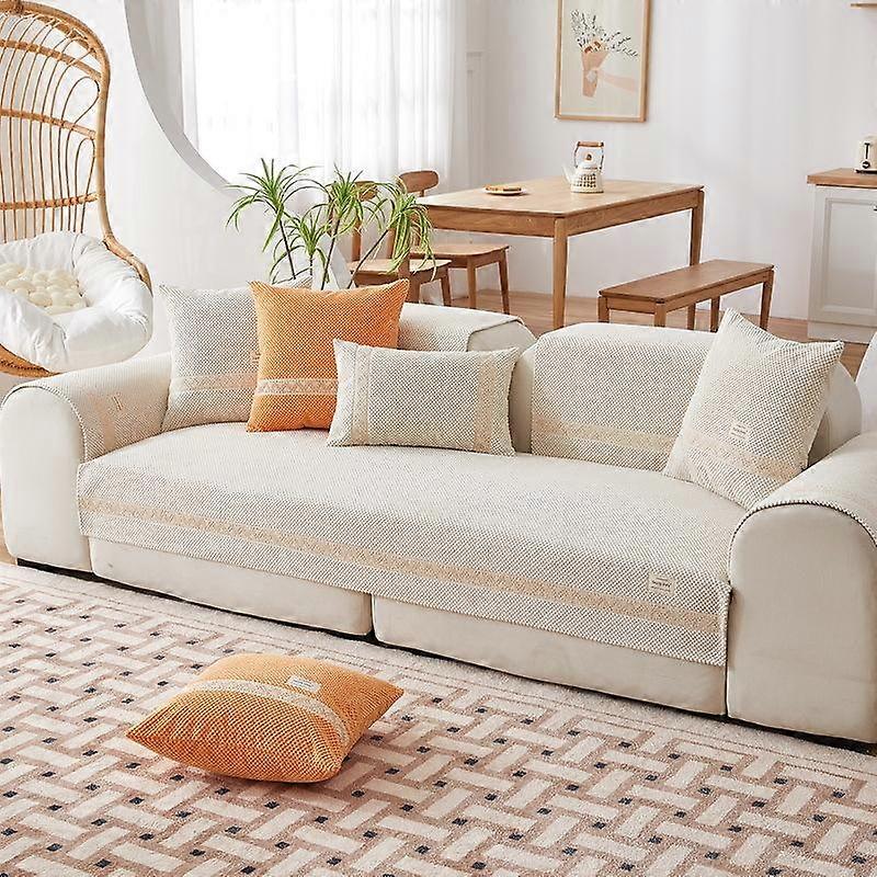 Corduroy Sofa Cushion All-Season Universal Non-Slip Winter Plush Thickened Warm Sofa Cover Lace Backrest Armrest Cover Cloth