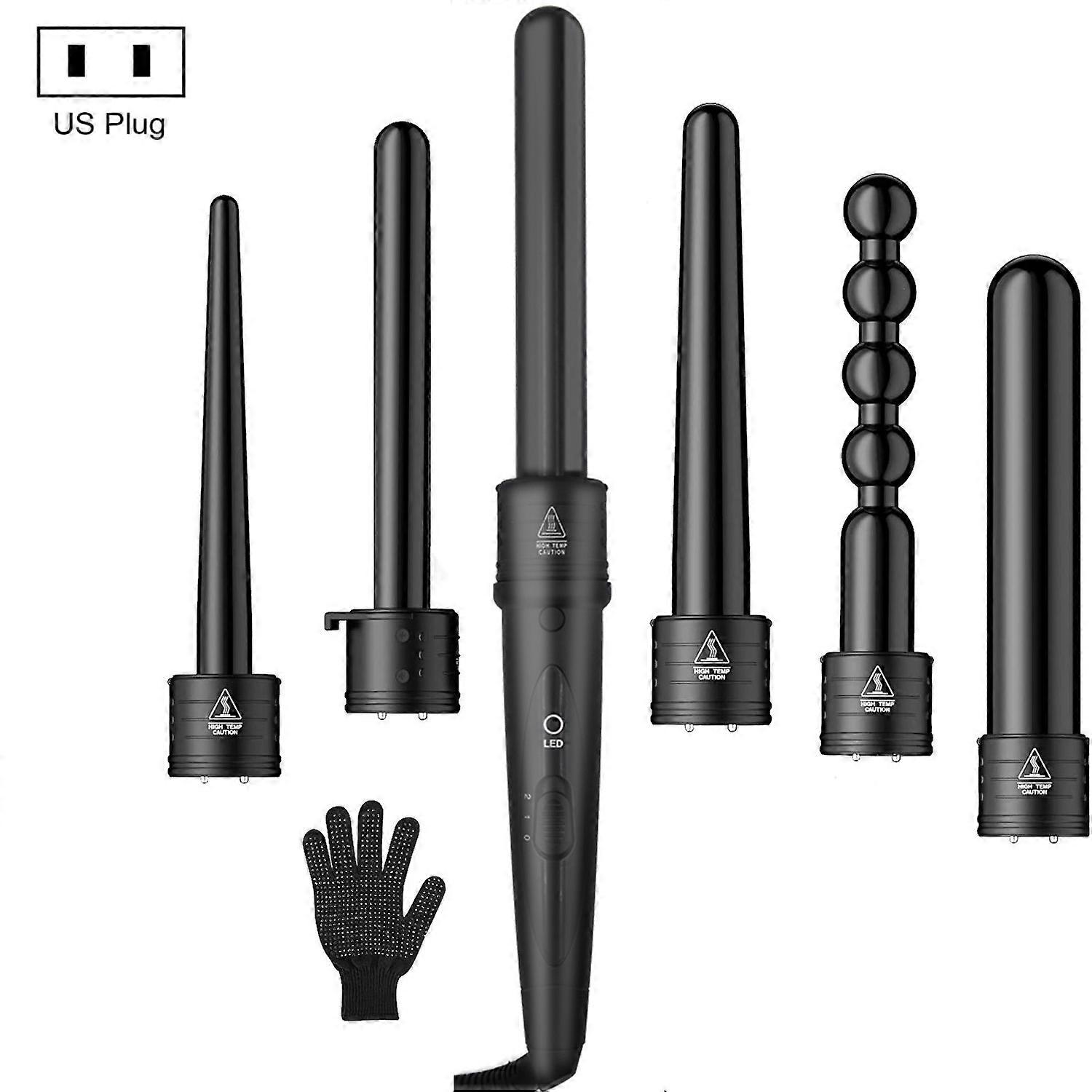 6 i 1 rør endret LED-skjerm turmalin keramisk hårkrøller