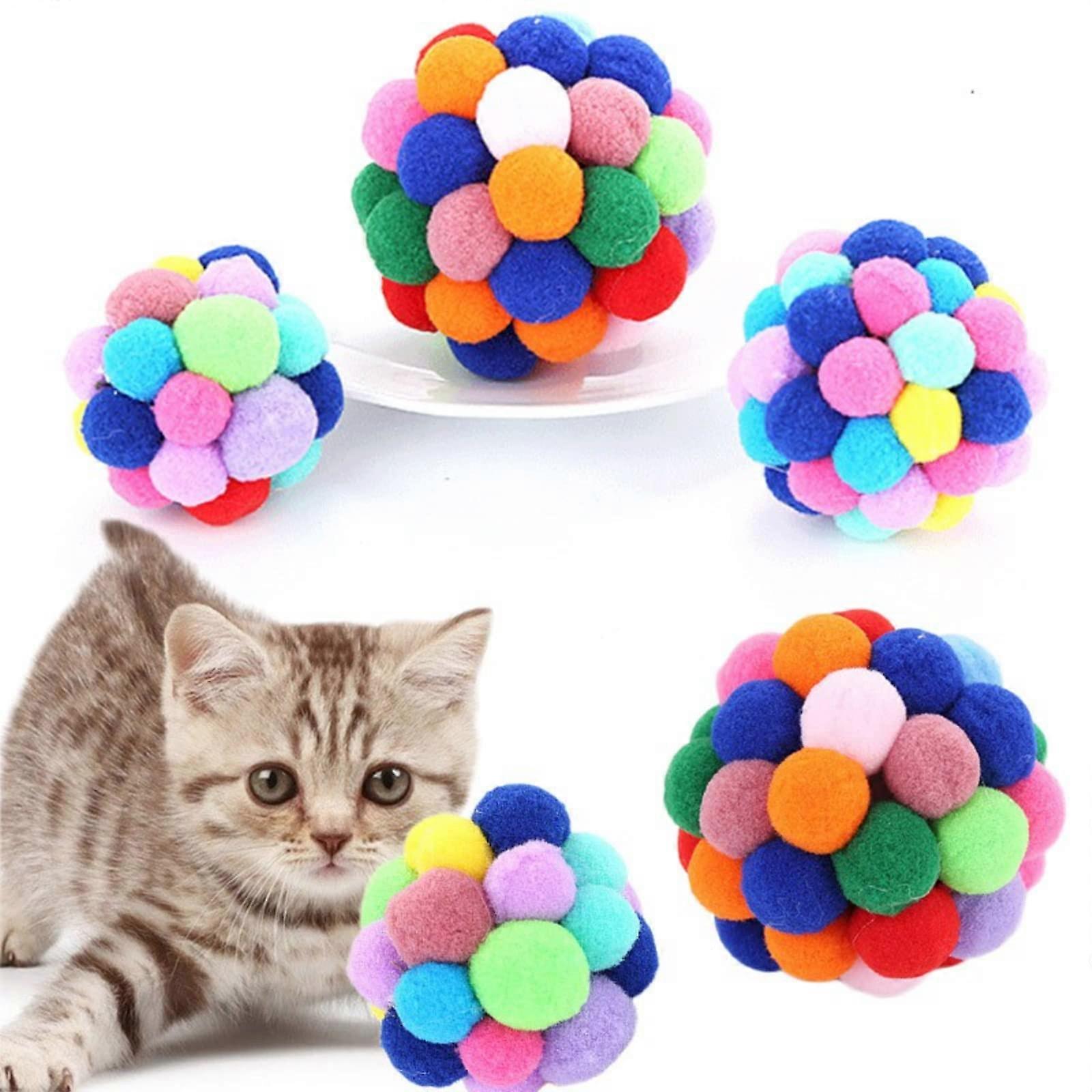 Cat Toy Balls 9 Pcs with Built-in Bell, Colorful Furry Pom Pom Balls for Indoor Play, Training for Kittens and Large Cats