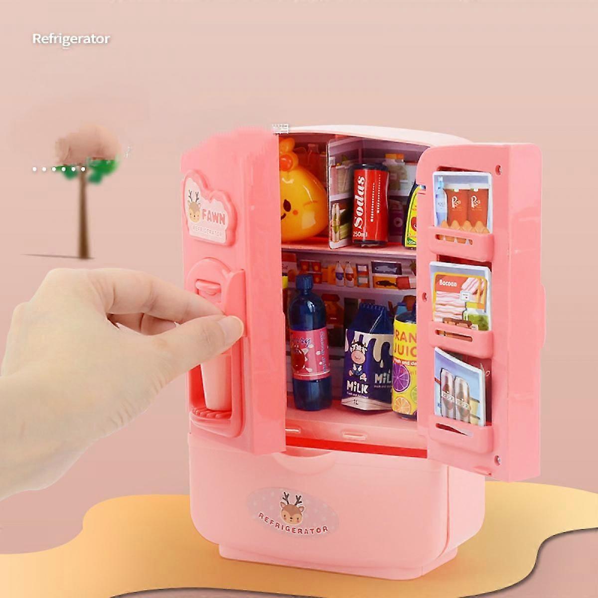 Casa delle bambole Frigorifero Mini Frigo Giocattolo con Mini Set