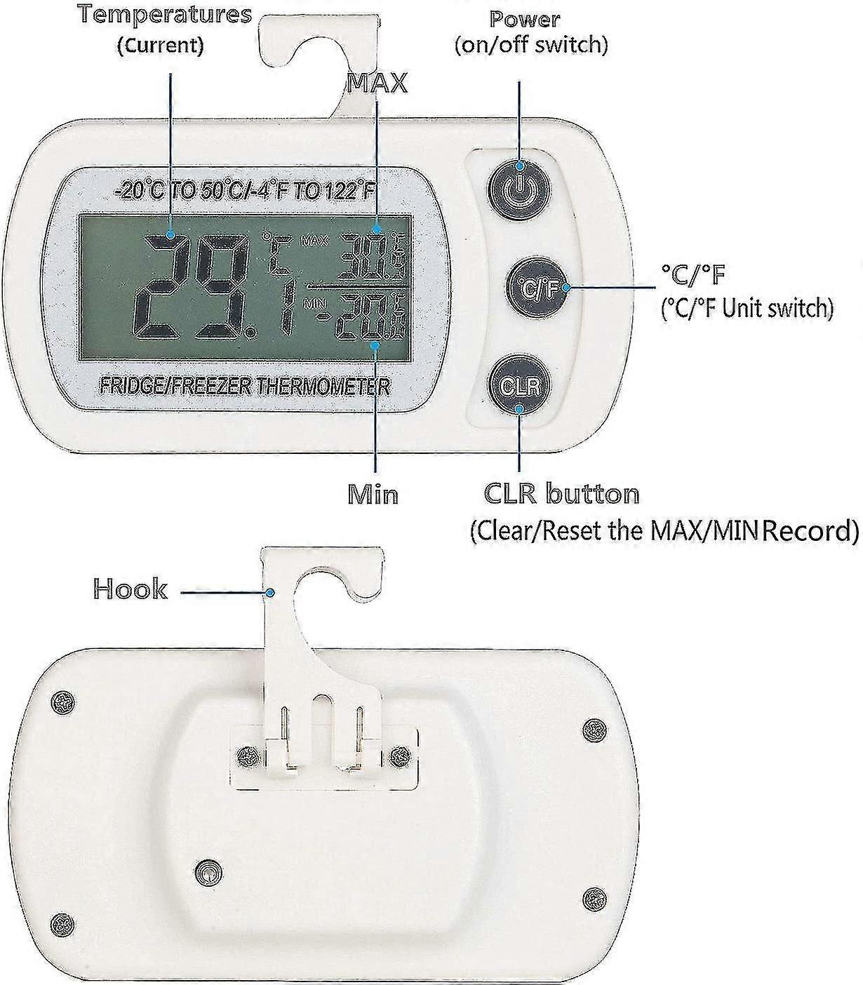 2pcs Digital Fridge Freezer Thermometer Temperature -20 To 50c(white)