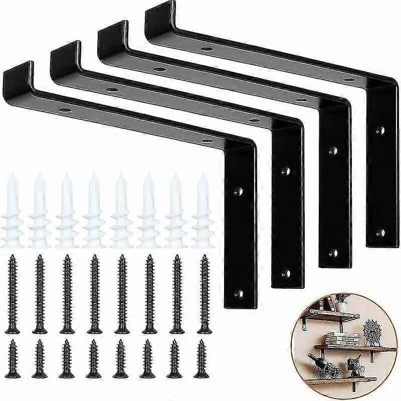 4 قطع قوس الجرف الحائط مع الشفة ، 250 مم رف حائط صناعي تثبيت رف معدني أسود مثالي للوحة رف الحائط - مع 16 مسامير ،