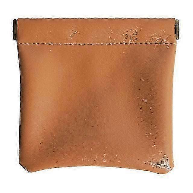 Leather Squeeze Coin Coin Clip Self Closing Pouch for Men and Women BROWN 8*8.5cmab