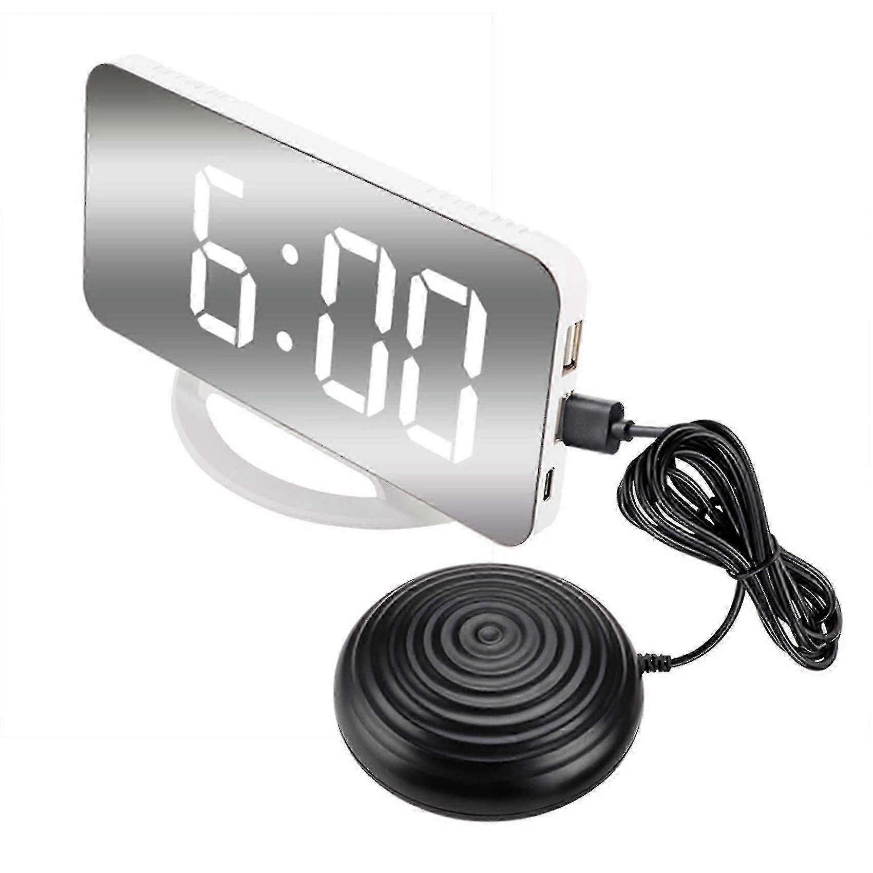 Loud Vibrating Alarm Clock For Heavy Sleepers Adults Deaf, Digital Mirrored Clock With Bed Shaker F