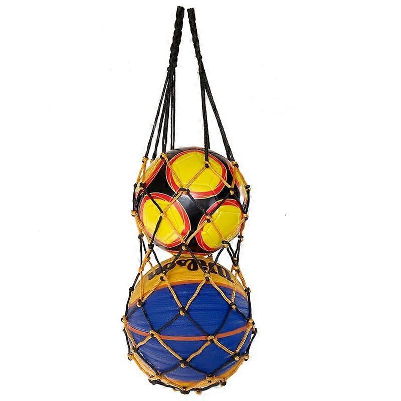 ball net, mesh bag, large ball bag, sports mesh bag with drawstring, black/yellow