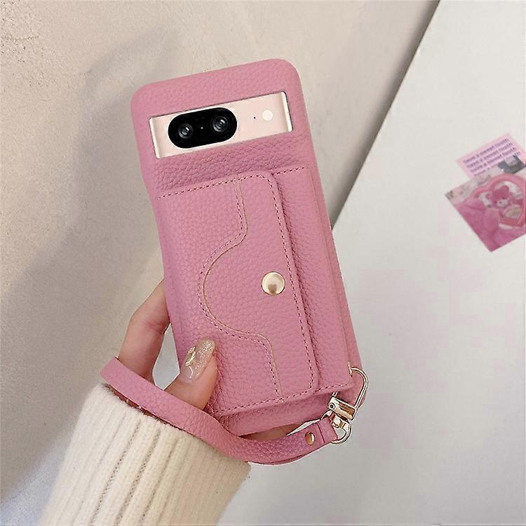 Compatible For Google Pixel 8 Case Mirror Design PU Leather Back Cover with Card Slots, Wrist Strap