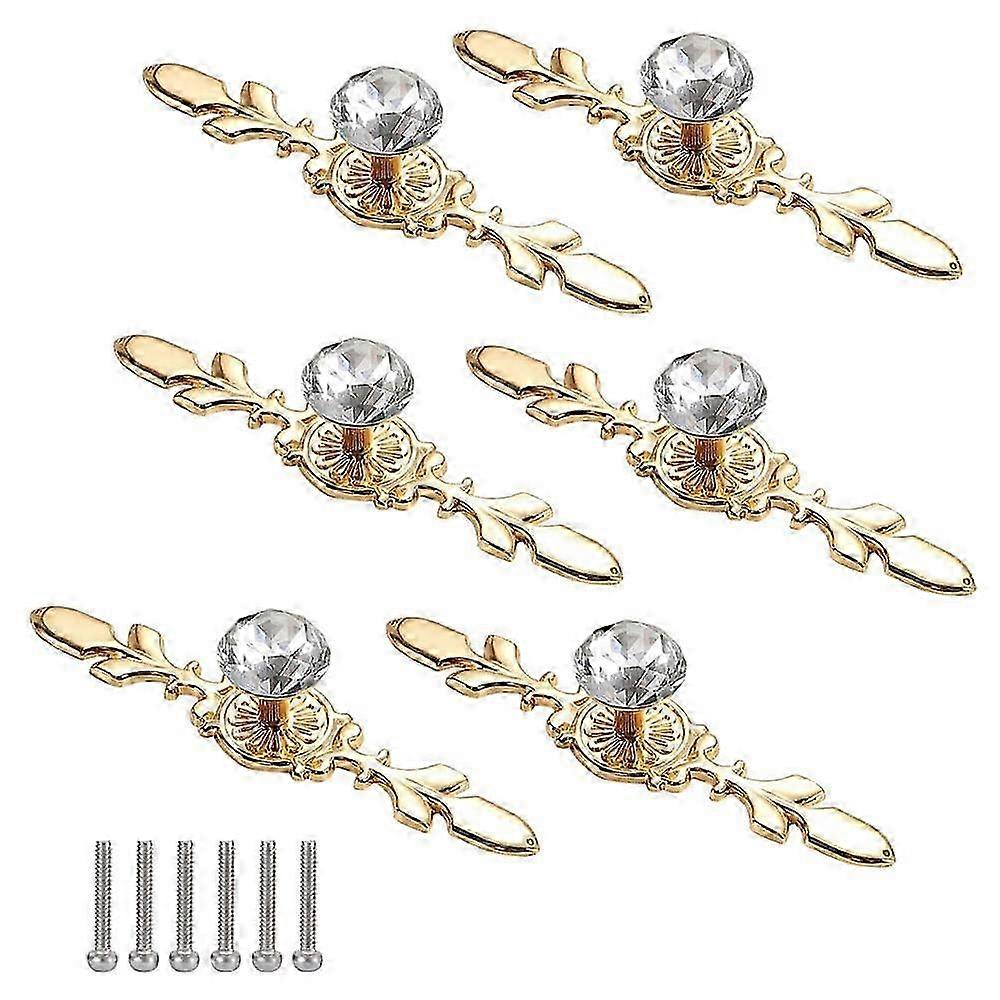 6Pcs Gold Crystal Diamond Door Knobs Cabinet Handles