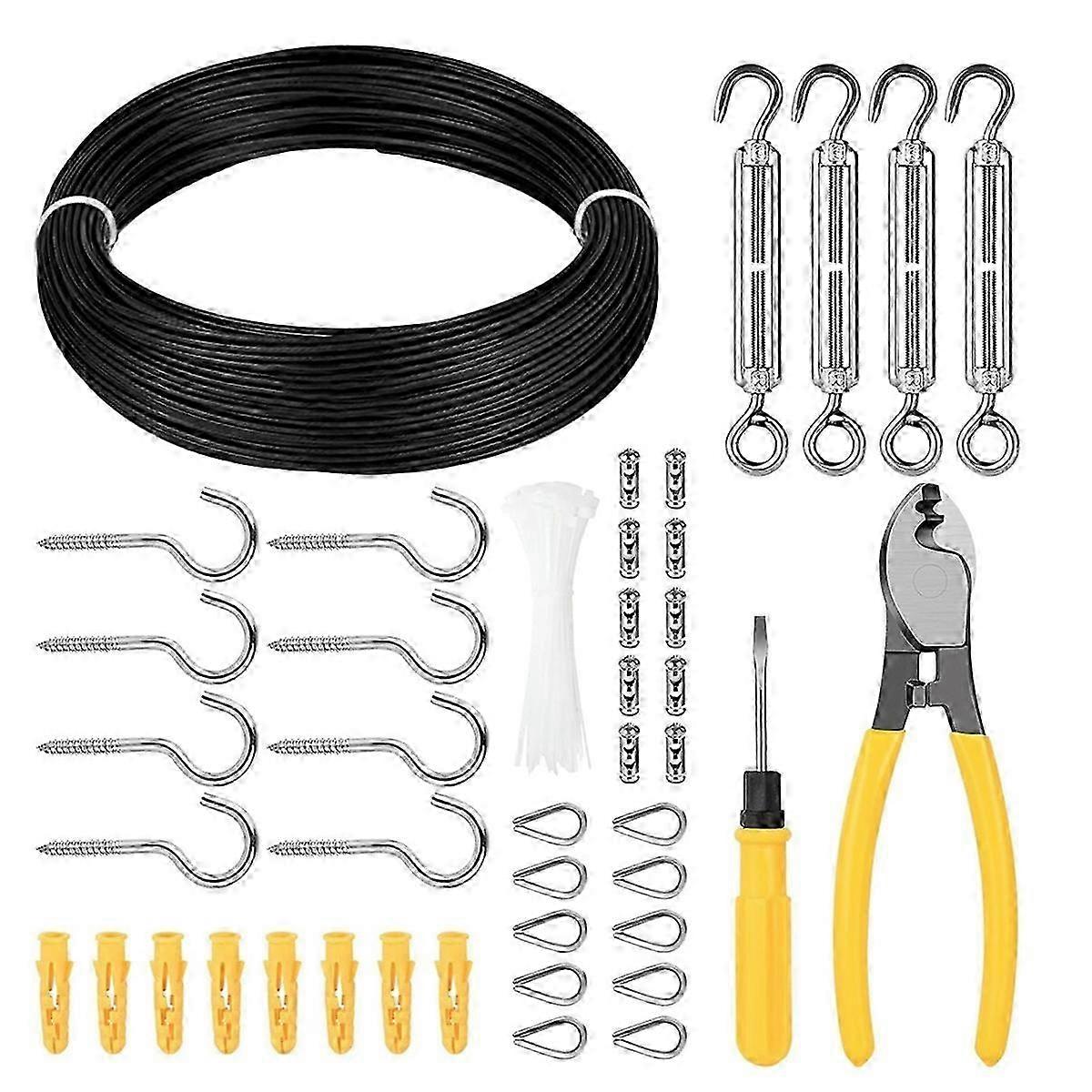 Wire Rope Kit,100 FT Clothes Line,304 Stainless Steel Cables Wire with Turnbuckles Kit,for String L