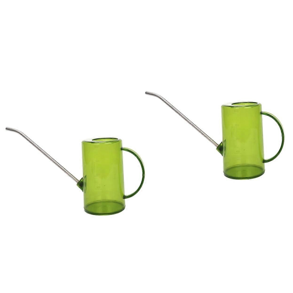 2 pieces green plastic watering can with 1000ml spout for plants easy refill