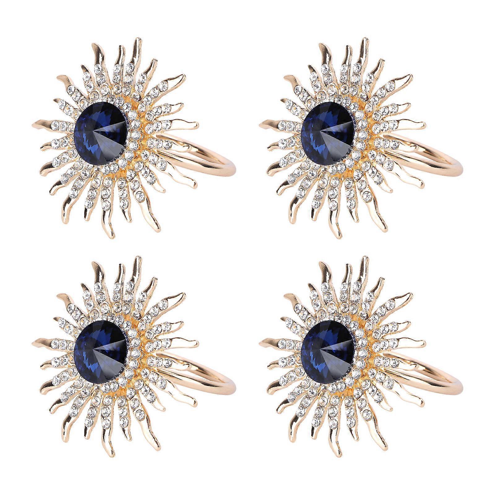Gold Sunflower Napkin Rings with Sparkling Diamonds Elegant Flower Shaped Holders for Wedding, Party, Christmas and Dining Table Decoration