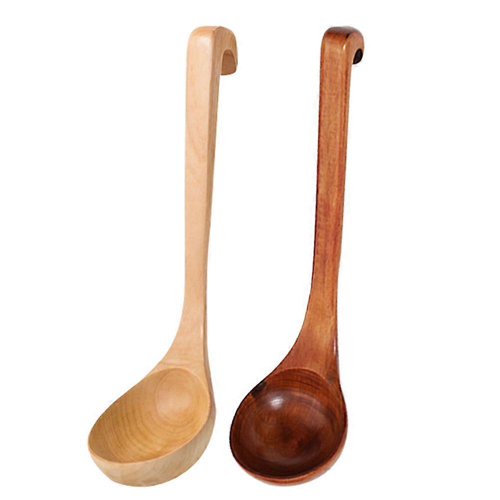 Wooden Soup Ladle Long Handle for Cooking 2Pcs Assorted Color Serving Utensils