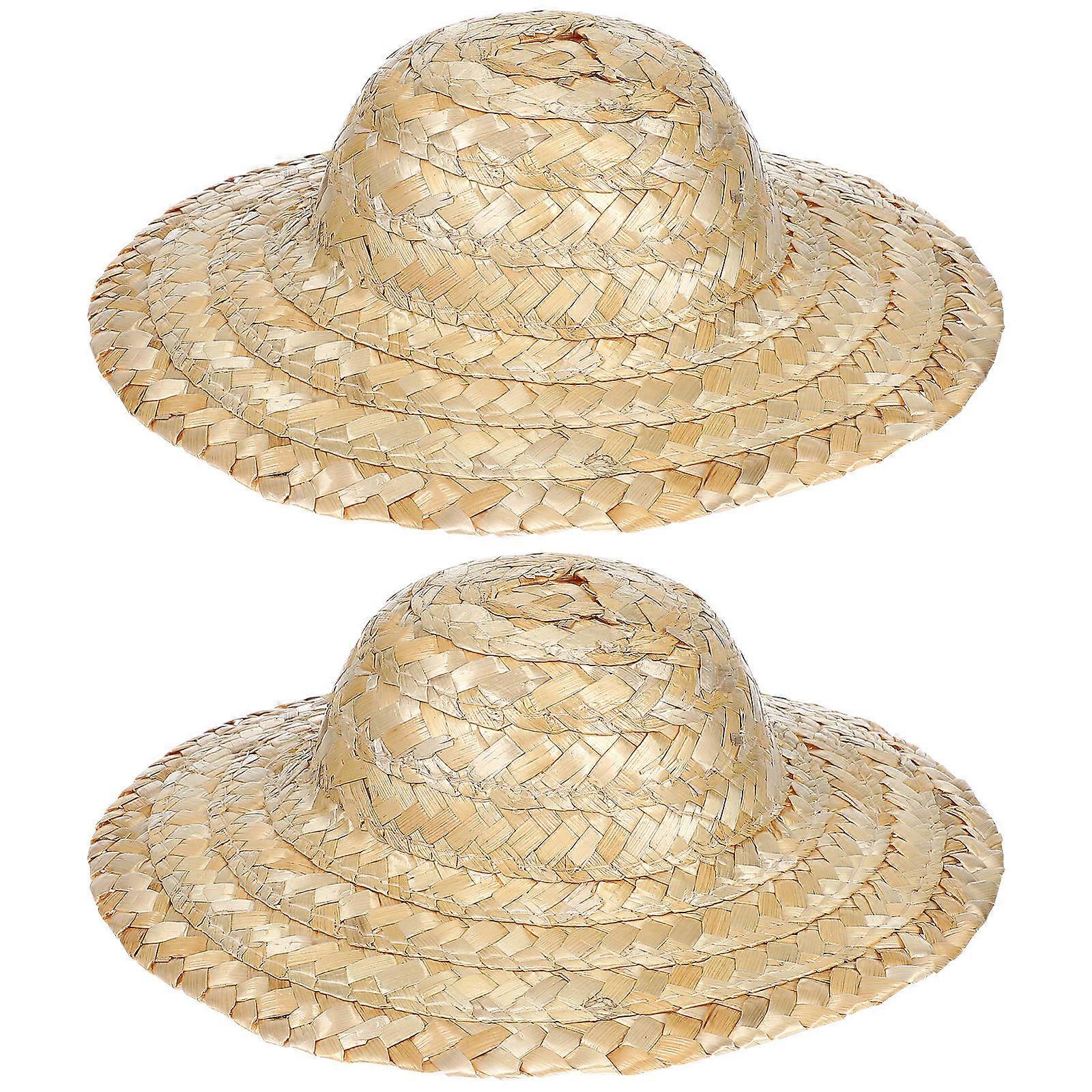 Hand Woven Mini Straw Hats 2pcs Decorative Doll Accessories for DIY Craft, Costume Decoration and Home Art Projects