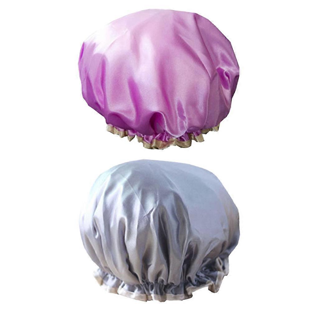 Double Layer Hair Caps for Women – Mold Resistant Bathing Hats with Elastic Band for Shower, Spa, Cooking – Reusable, Pink & Grey