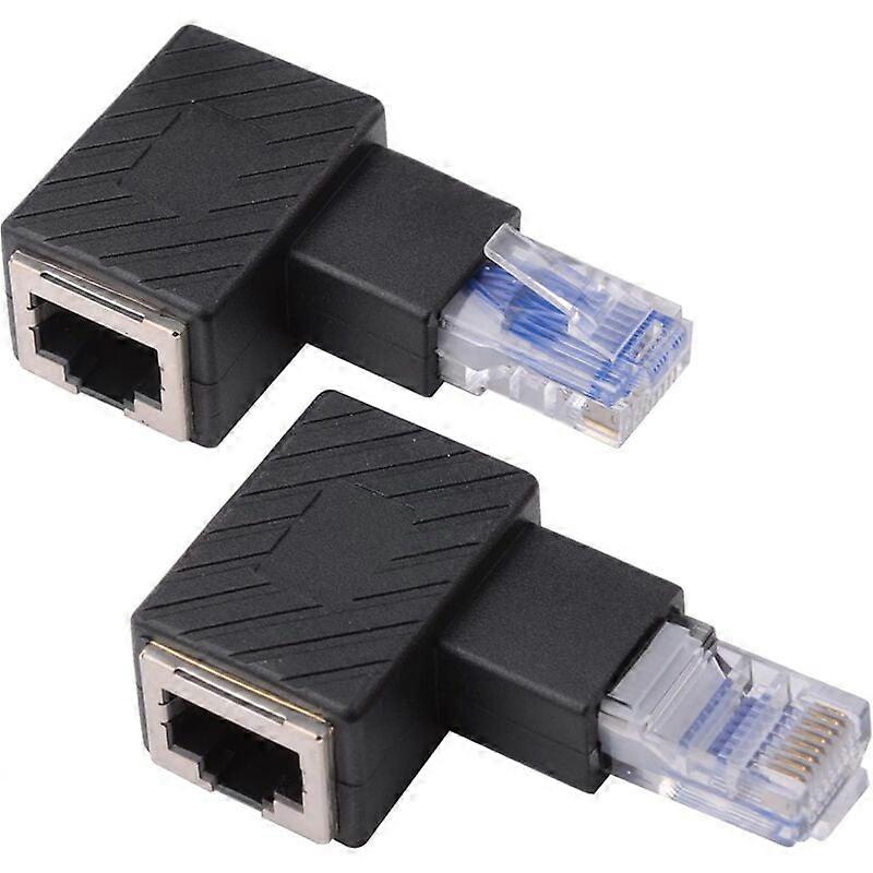 2 pcs 90 degree Ethernet adapter, right + left angle, RJ45 connector to socket, adapter, shielded, network connection, compatible with Cat5 Cat6