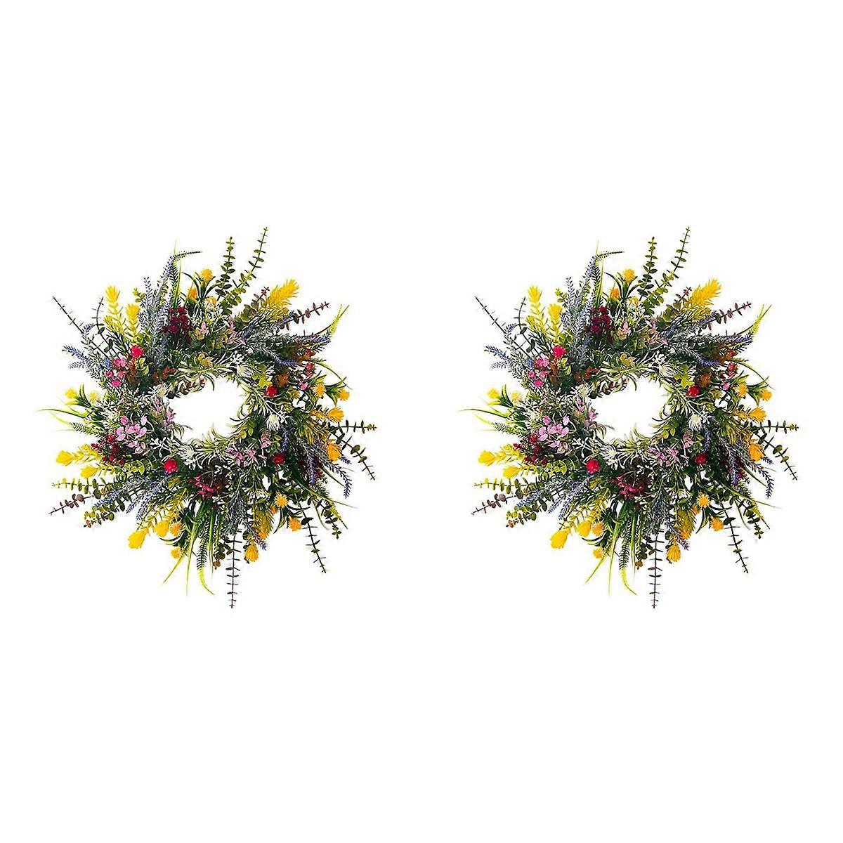 2X Spring Wreaths for Front Door 18in Outside Welcome Summer Flowers Weatherproof Greenery All Seaso