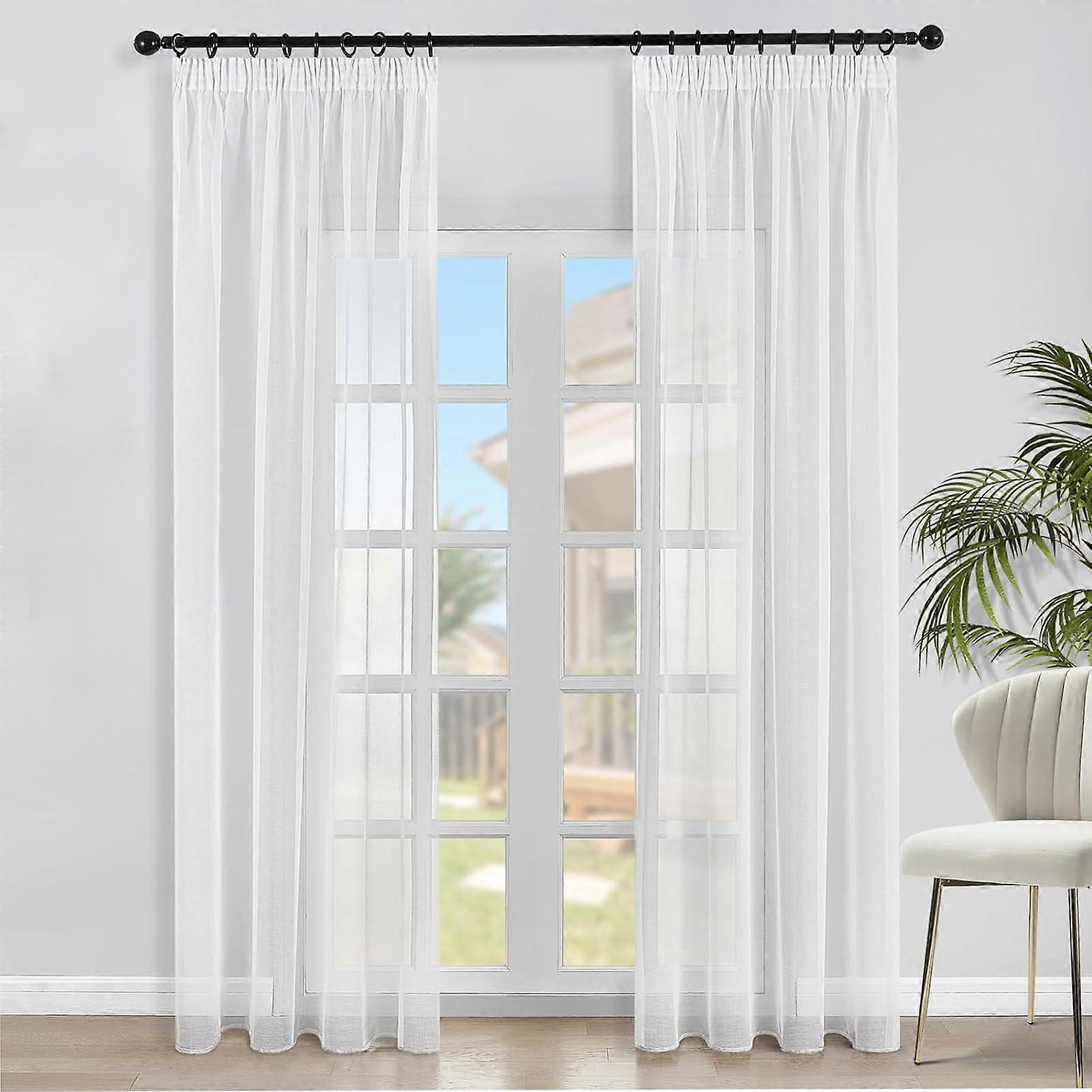 Voile Curtain, Set of 2, White Panel, Polyester, 140 x 230 cm (Pack of 2)
