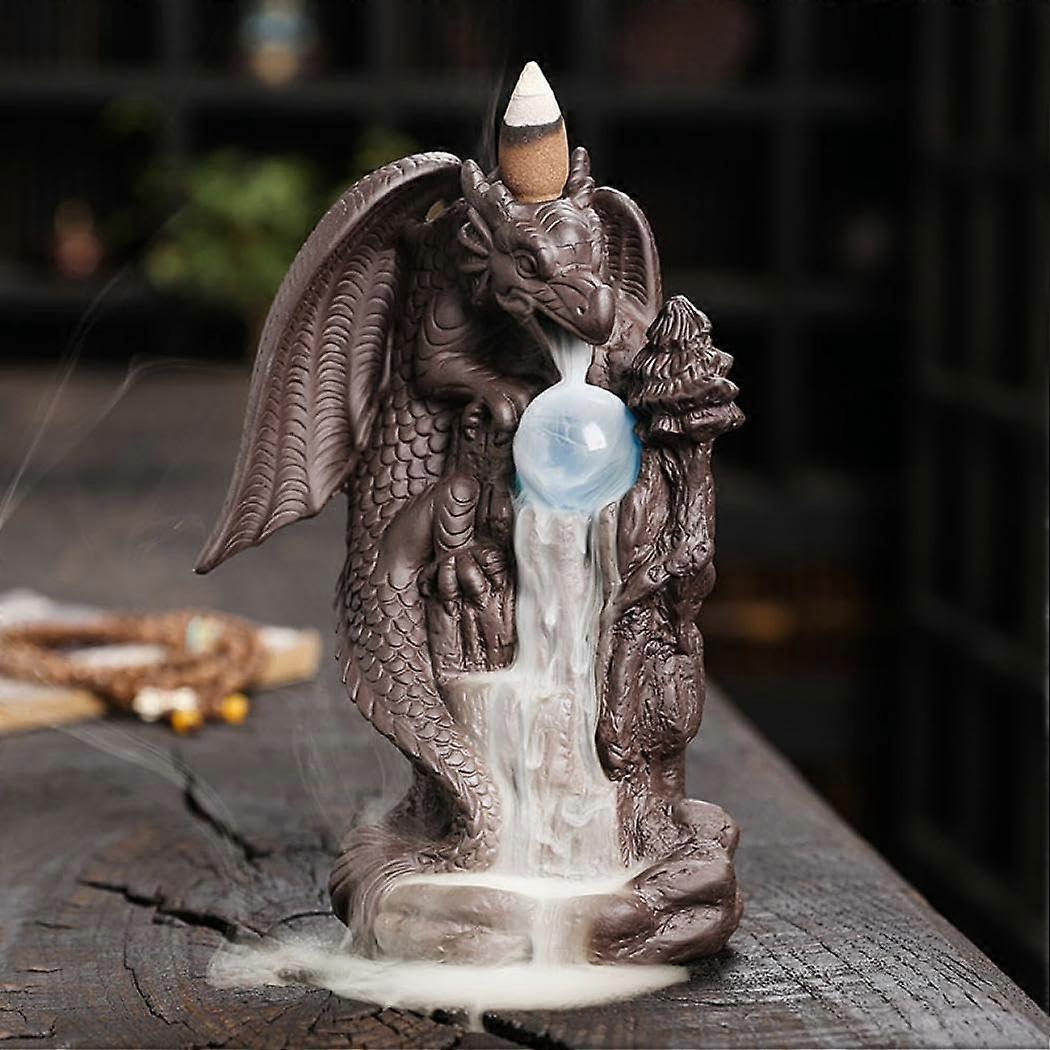 Dragon Backflow Incense Burner with 20 Backflow Cones and 30 Sticks, Porcelain Home Decor for Meditation and Relaxation