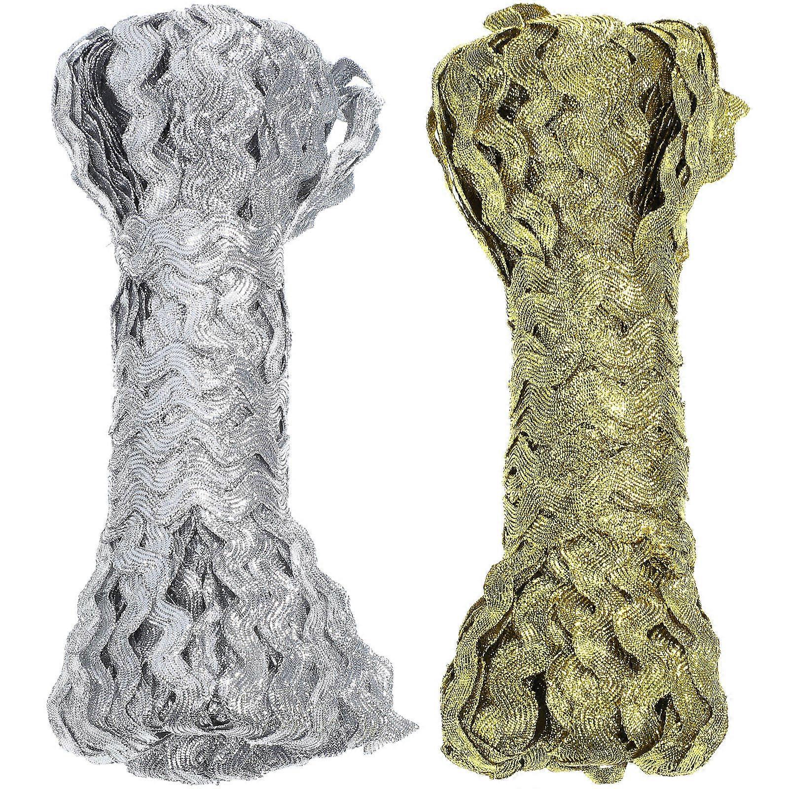 2 Rolls Wave Braid Trim, Metalliska Kläder Tillbehör för DIY Hantverk, Sömnad & Heminredning