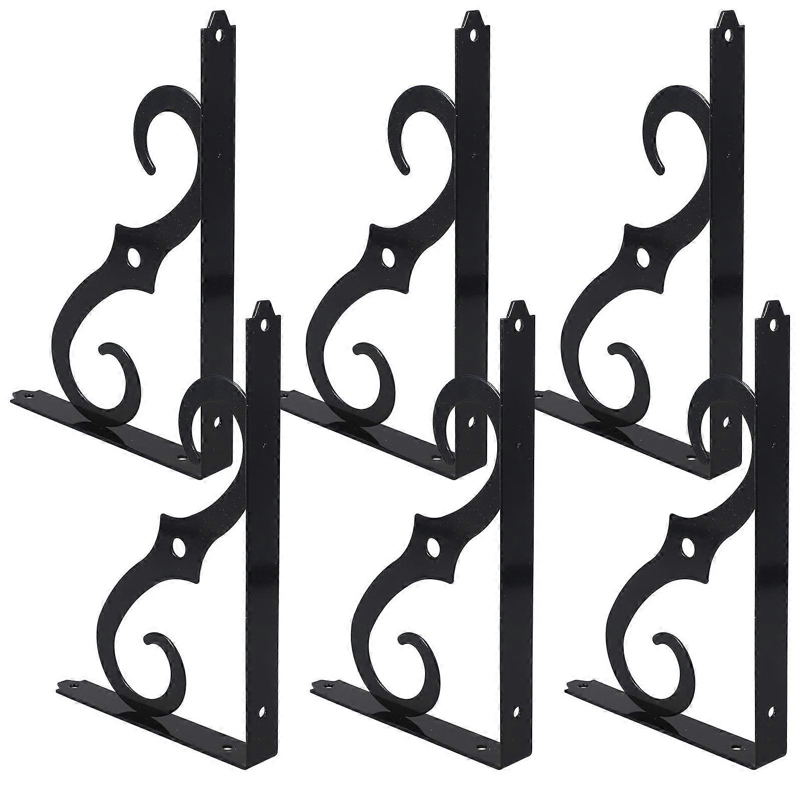 Triangle Shelf Brackets Wall Mount Storage Support Household Shelf Black Iron 6Pcs