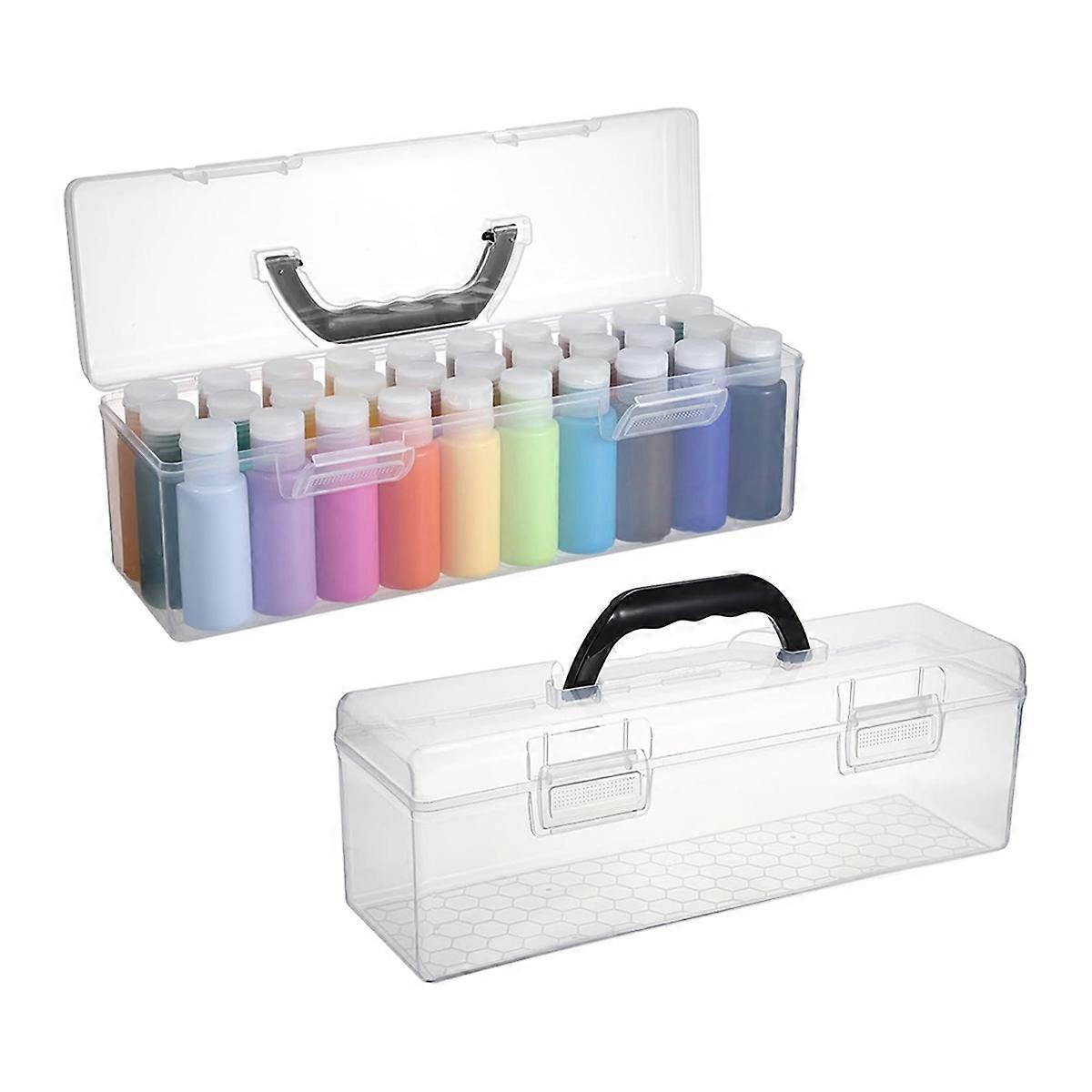 2 PCS Clear Acrylic Paint Storage Box with Handle, Portable Craft