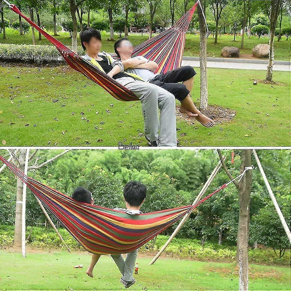 Portable Canvas Stripe Hammock for Outdoor Use, Ideal for Camping, Garden, and Backpacking Activities