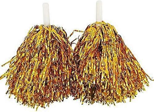 AURA Kunststoff Cheerleading Pom Poms, Party Kostüm Zubehör Set, Training, Tanz, Stabwirbeln, Tanzende Luftschlangen (Gold, 2er Pack)