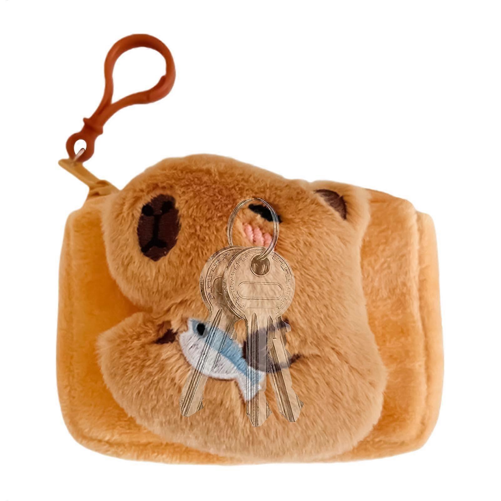 Capybara Plush Purse, Cute Coin Bag and Keychain, Adorable Stuffed Animal Handbag for Coins and Keys, 4.7 x 3.35 inches, Multicolored, Unisex Apricot