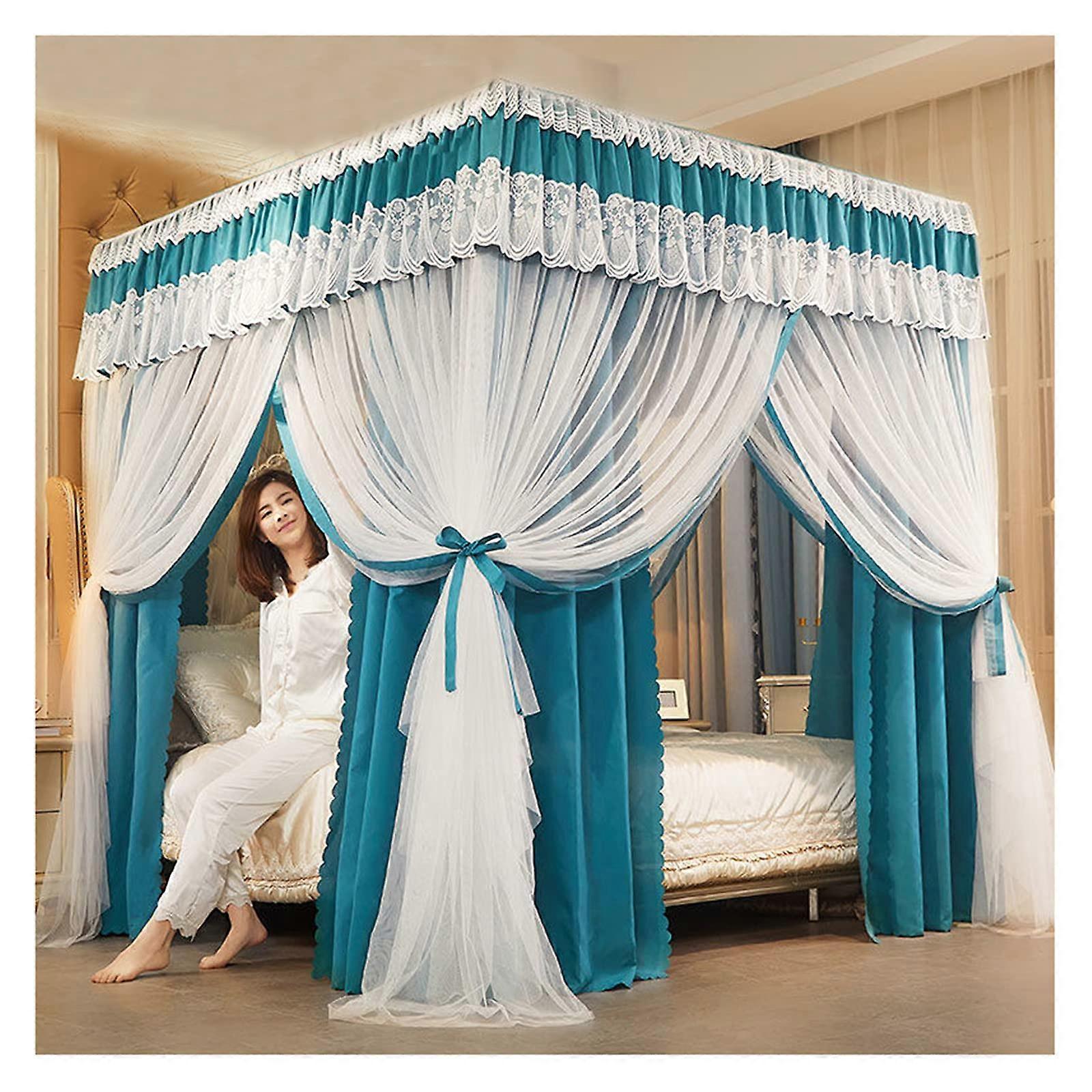 Princess bed canopy, 4post curtain, double embroidery, lace, blackout (1.5x2m)