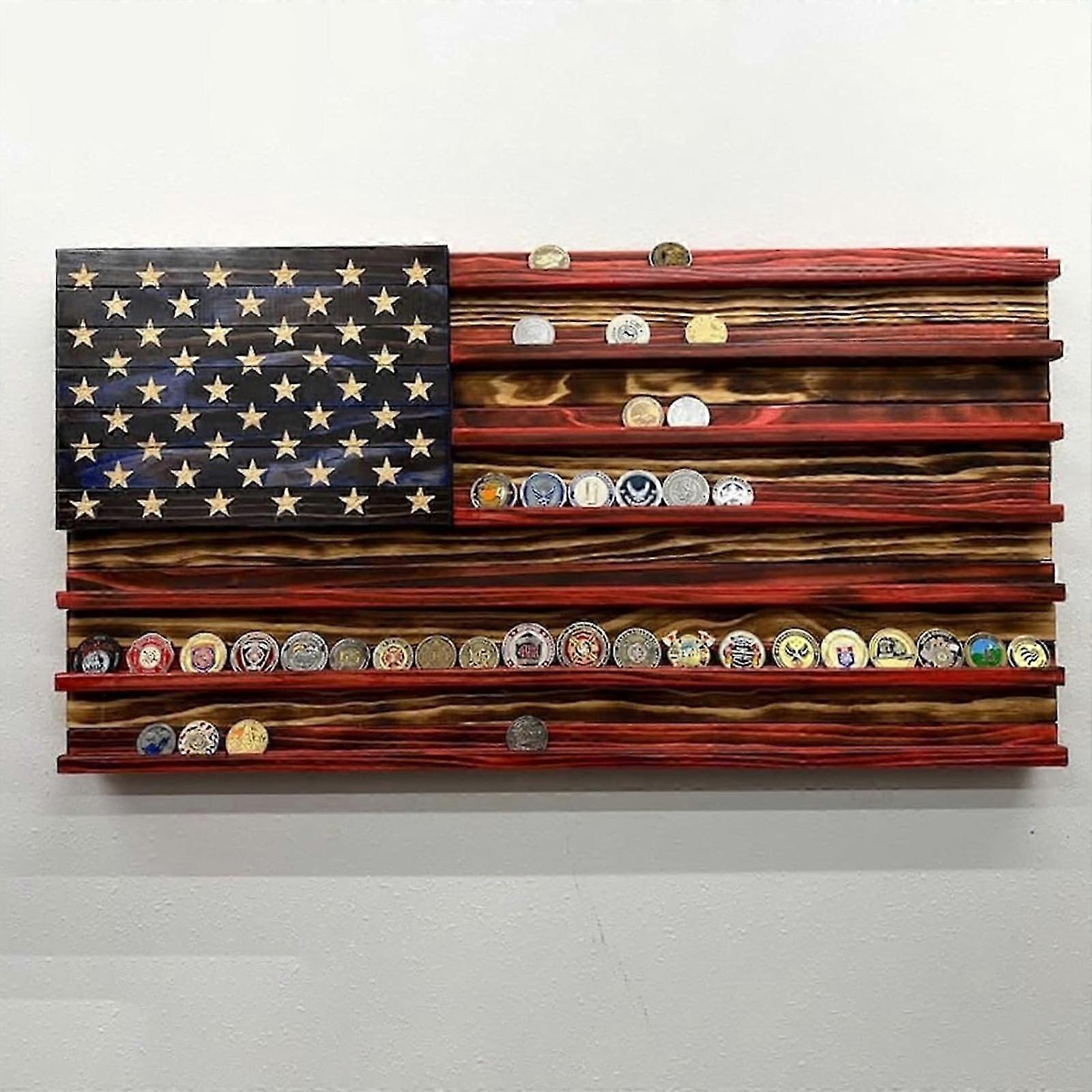 America US Flag Challenge Coin Display Handmade Commemorative Coin Rack Desktop Display Stand Memorial Day Decorations