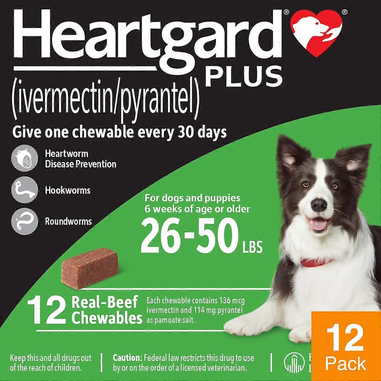 Heartgard Plus For Dogs 12-22kg (26-50lbs) - 12 Chewables