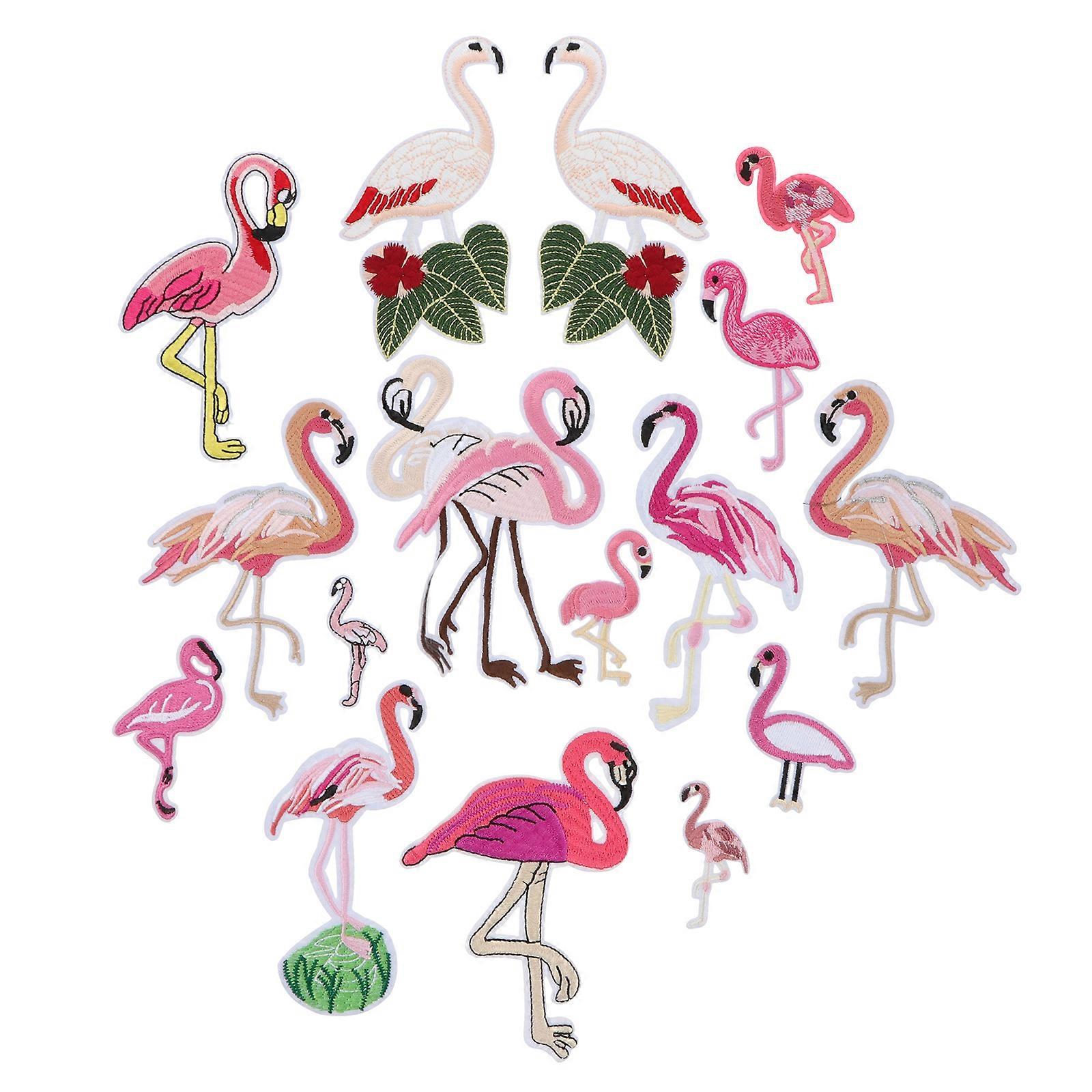 Embroidery Patch Flamingo Patches Crafts Diy Projects Clothing Bags Fabric Pink 14.2X10.3Cm Decoration 16Pcs/Set