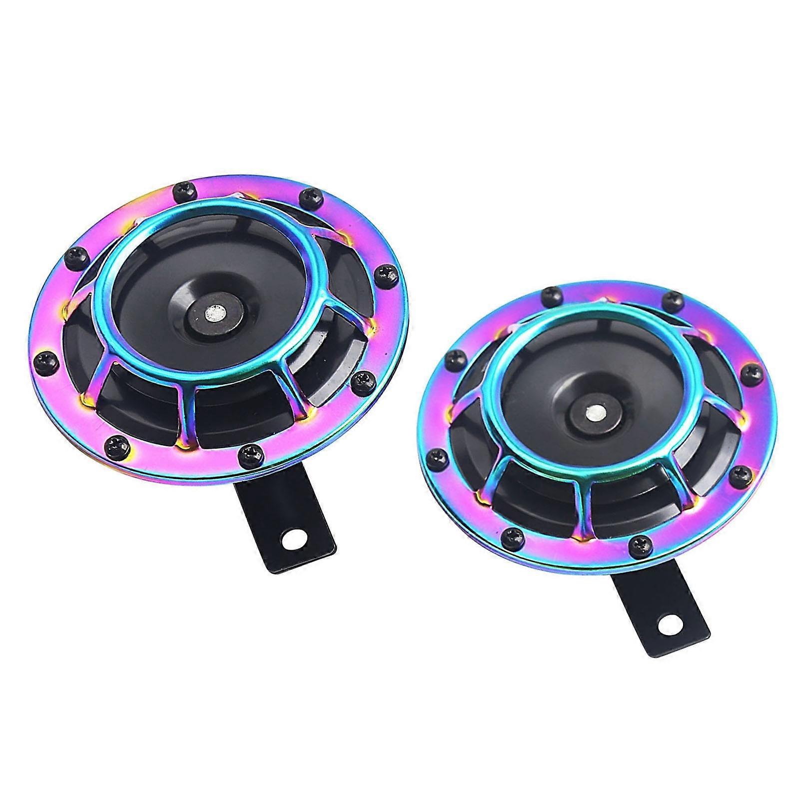 2Pcs 125mm 12V ηλεκτρικό κιτ κόρνων αυτοκινήτων έξοχο δυνατό υψηλό τόνο/χαμηλό τόνο δίδυμο κέρατο με την προστατευτική σχάρα για τα αυτοκίνητα μοτοσικλετών