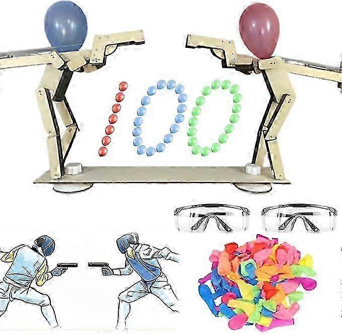 Headshot WoodBots, Handmade Wooden Shooting Puppets Balloon Game, 2025 New Whack A Balloon Strategy Board Game, Balloons Bamboo Man Battle