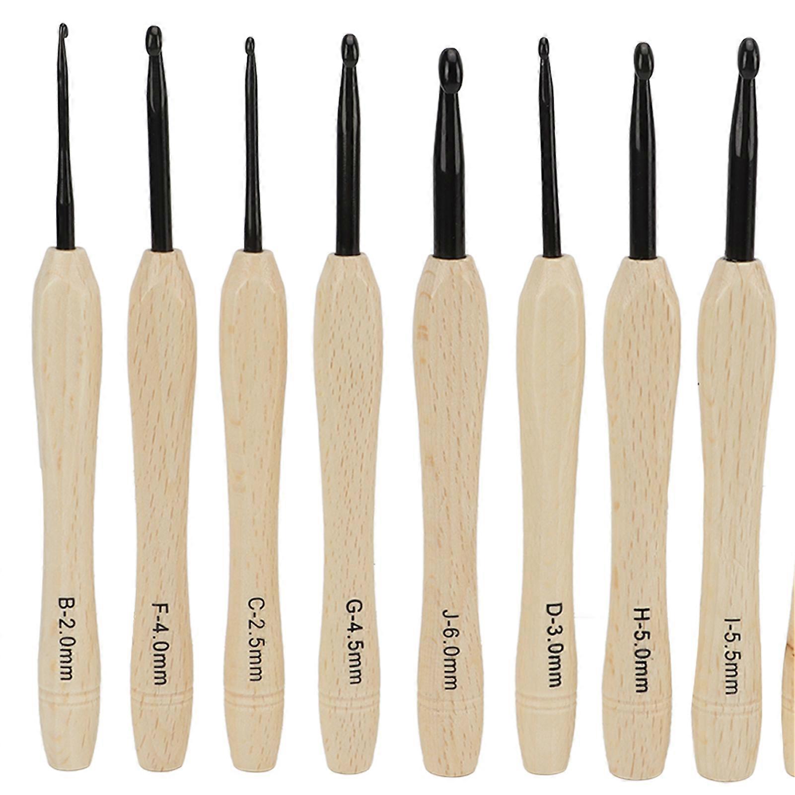 9PCS Crochet Hooks DIY Handcraft Ergonomic Crochet Needle with Wooden Handle for Crochet Lover for Arthritis Hands