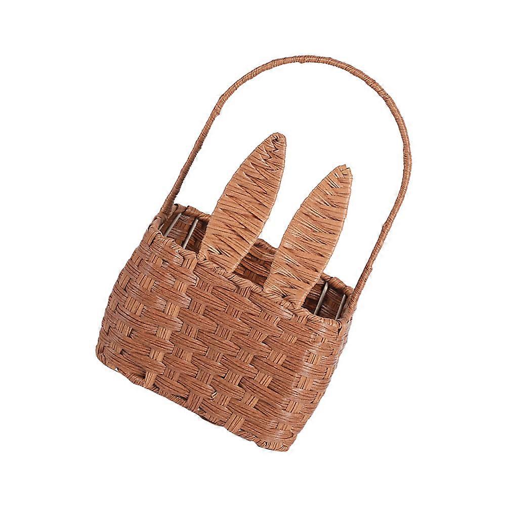 Picnic Basket Sundry Basket Outdoor Picnic Food Storage Chocolate 32.00X20.00X16.00CM Iron Material 1Pc
