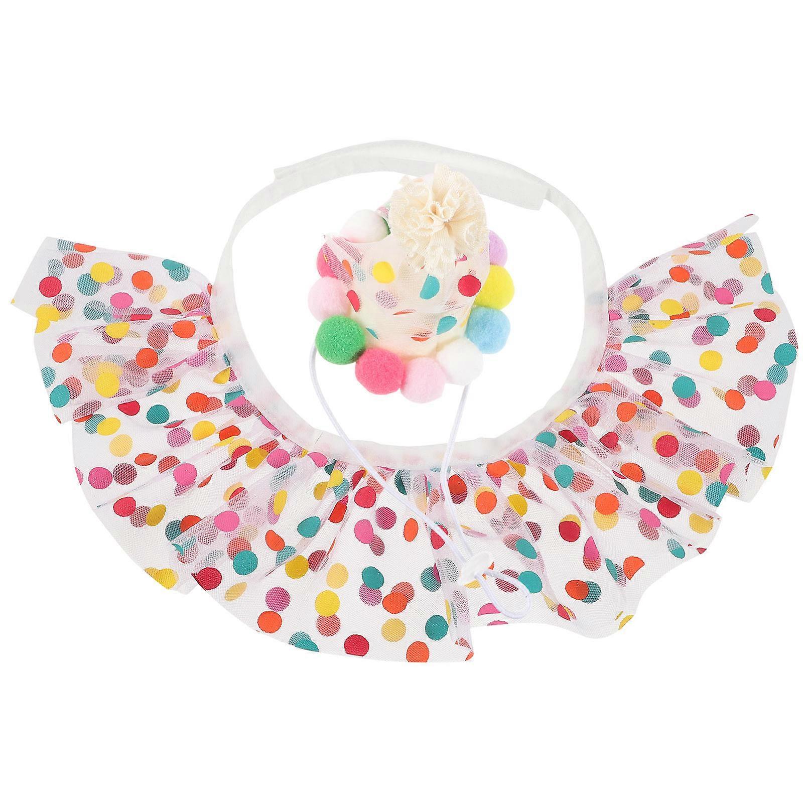 Pet Birthday Scarf Hat Set Decorative Costume For Cats Small Dogs Assorted Color Tulle Felt 1Set