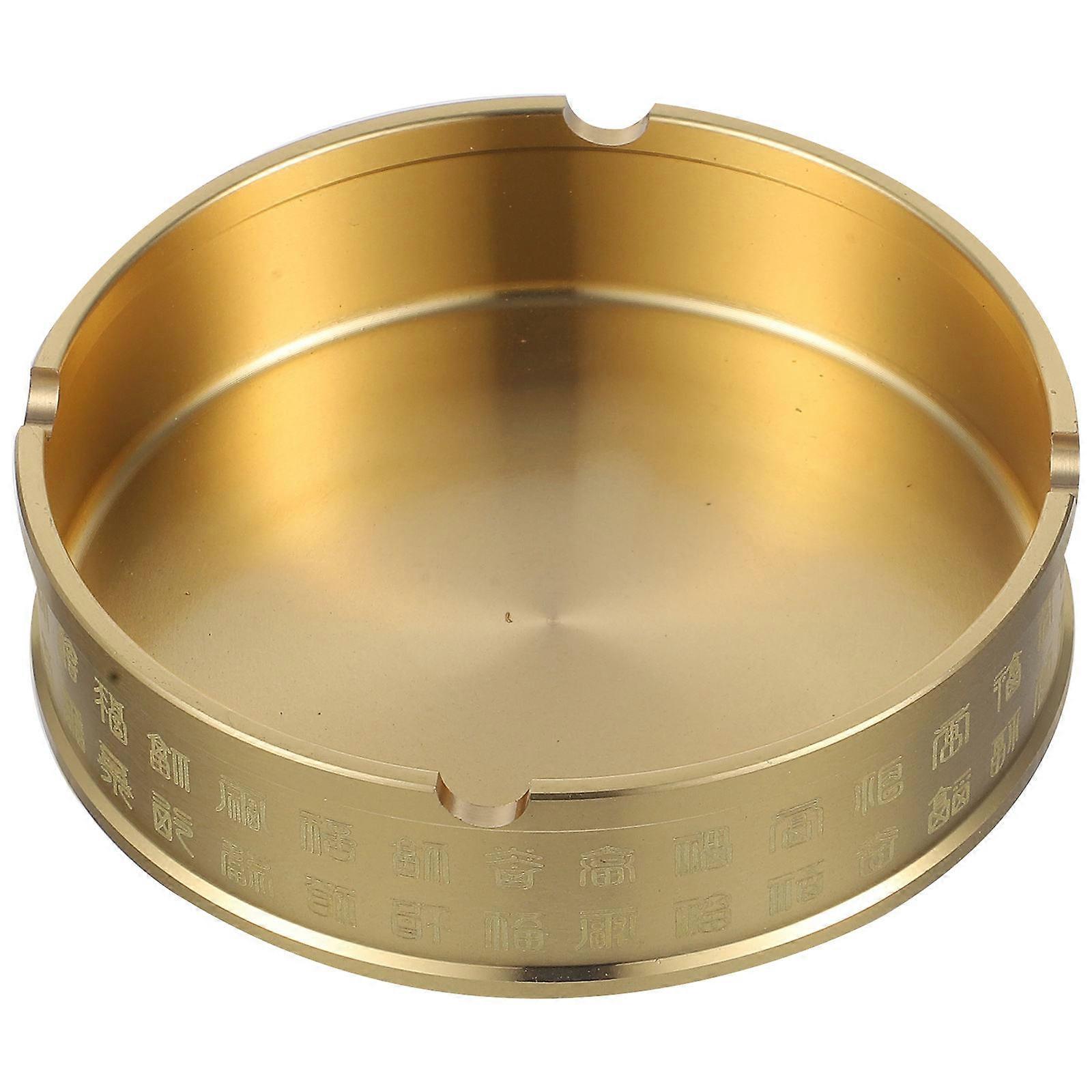 Golden Copper Ashtray Holder for Storage with Smooth Edges and Vintage Patterns 7.5 Inches Round