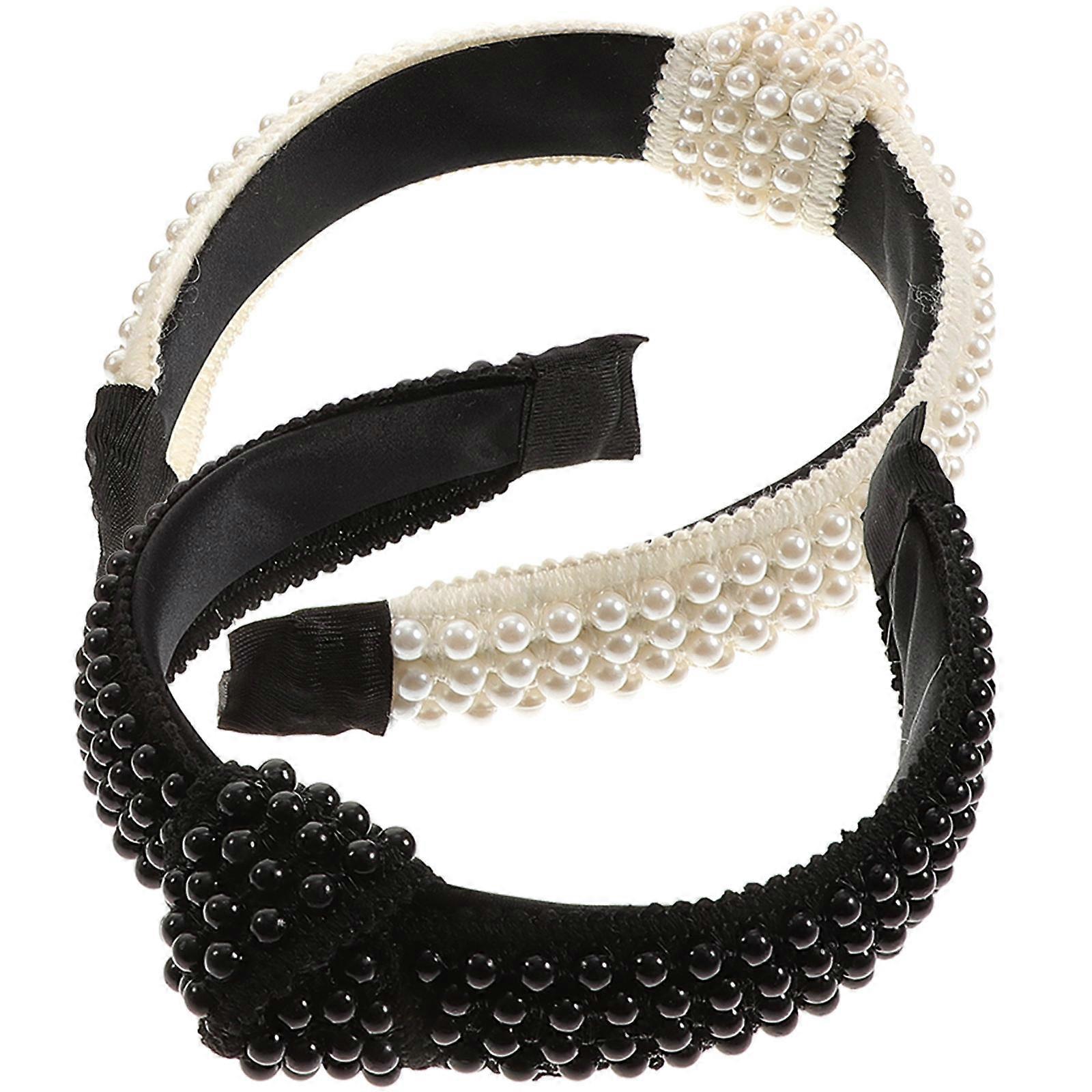 Faixa de cabelo com pérolas para decoração, 2 peças em cores sortidas, tiaras para meninas