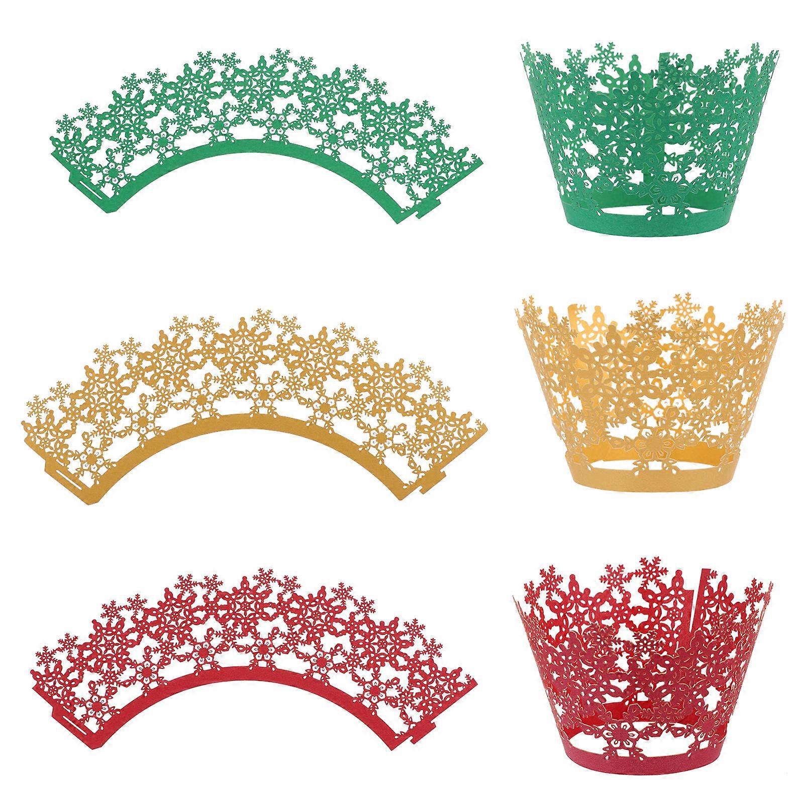 36pcs Hollow Out Snowflake Cake Wrappers, Creative Red Paper Baking Liners for Cupcakes, Muffins, Christmas, Wedding & Birthday Decorations