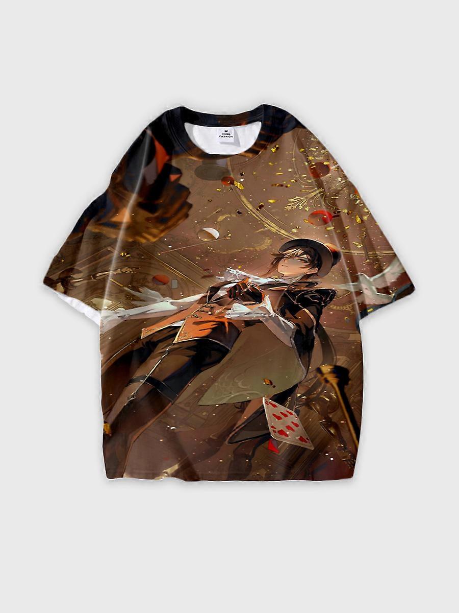 T-shirt round neck Role Pattern loose short sleeve D208