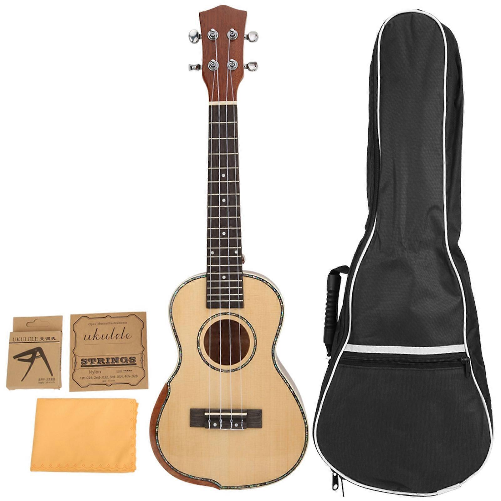 23in Ukulele Spruce Board Natural Wood Color with Tail Pin Strings Musical Instrument