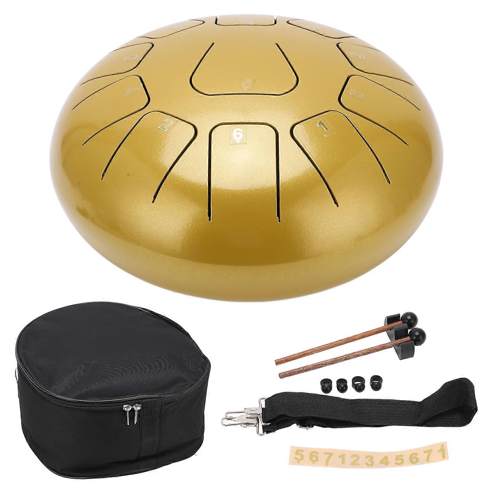 12in Tongue Drum Golden Ethereal Healing Drums Tank Drumset Percussion Instrument